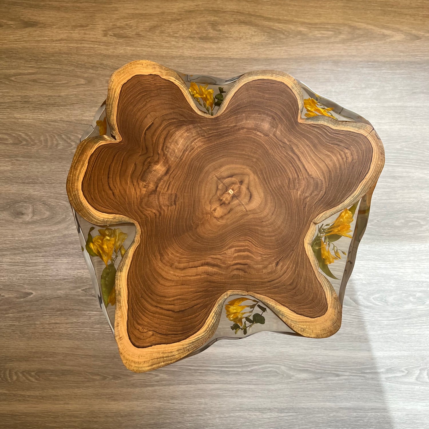 Edge Wood & Resin Side Table with Hairpin Legs.