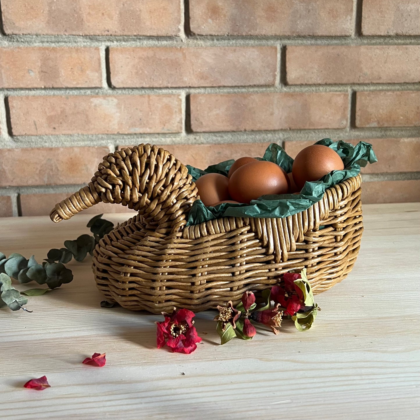 Handmade wicker duck basket
