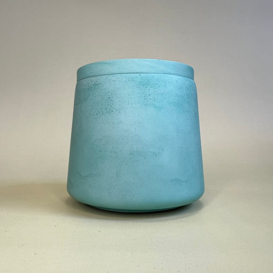 Candle in a Handmade Aquamarine Coloured Container