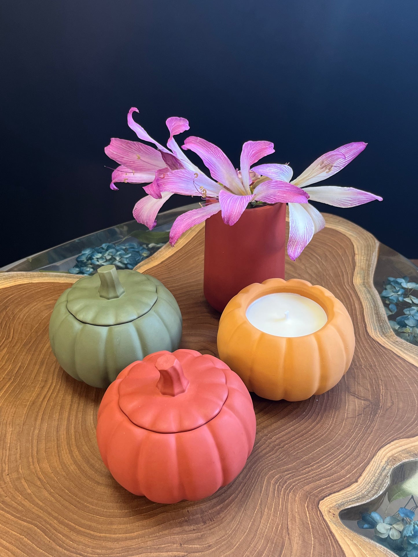 Pumpkin Candle in Ochre Container