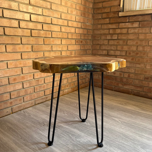 Rustic Epoxy Wood Table with Hairpin Legs.