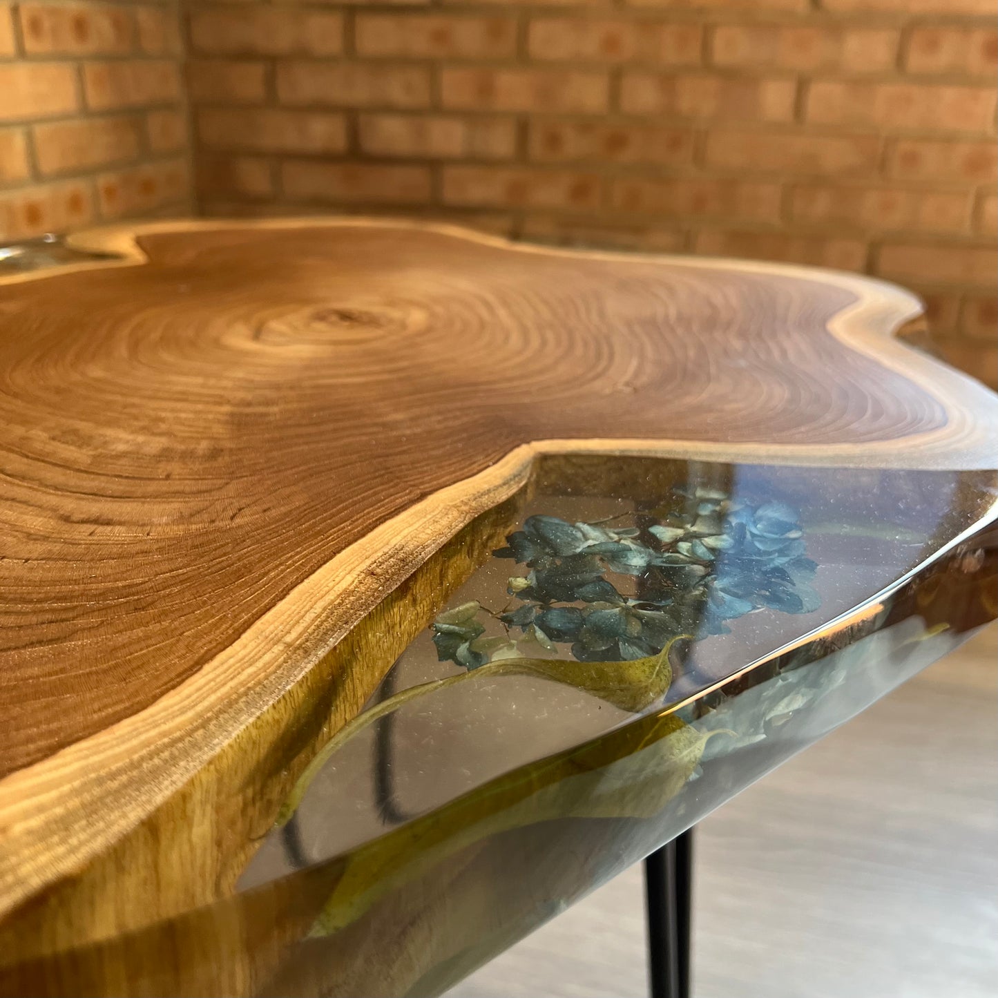 Rustic Epoxy Wood Table with Hairpin Legs.