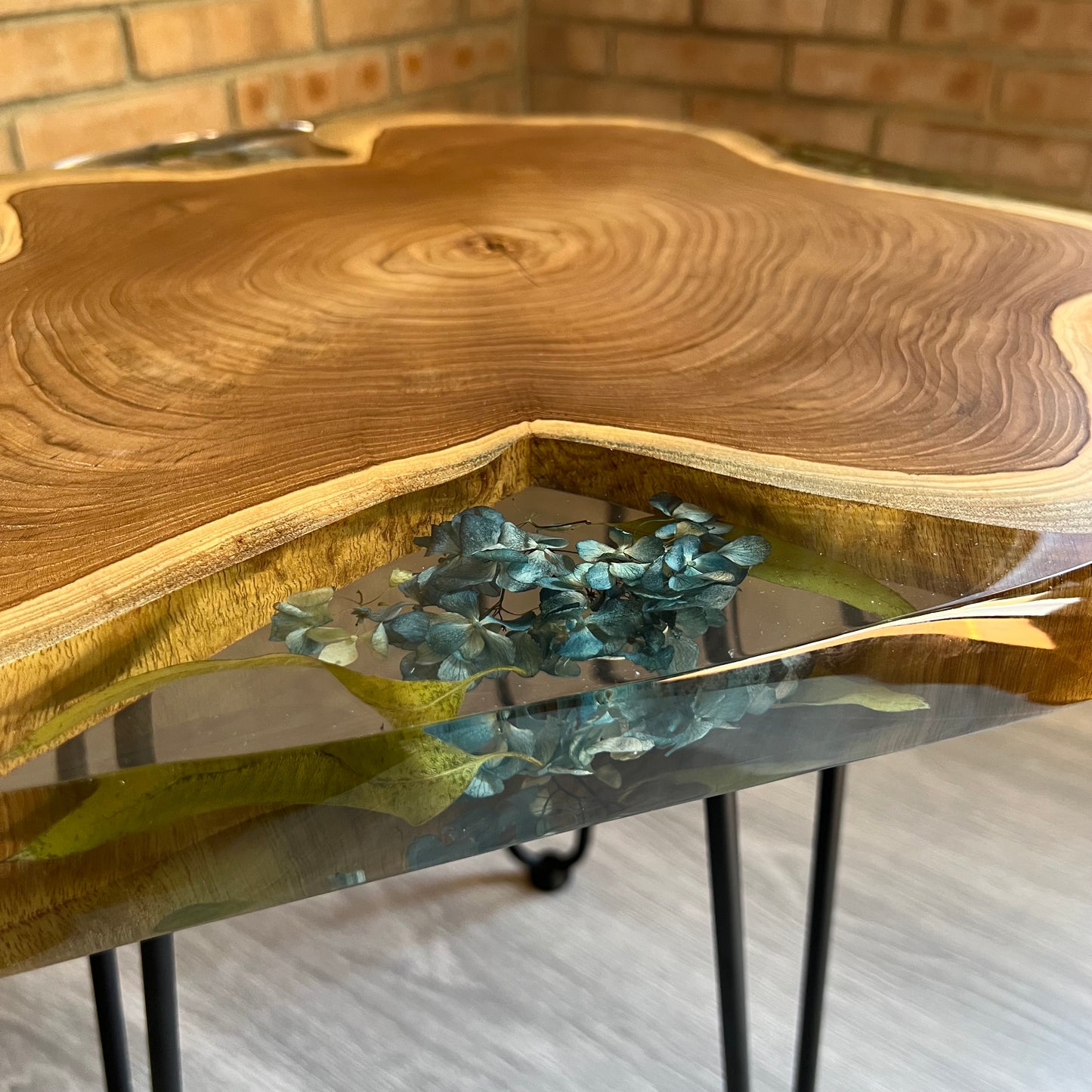 Rustic Epoxy Wood Table with Hairpin Legs.