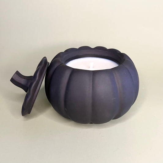 Pumpkin Candle in Black Container