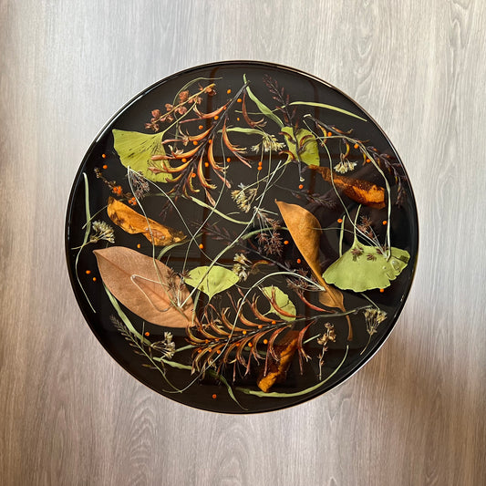 One-of-a-Kind Handmade Botanical Resin Side Table.