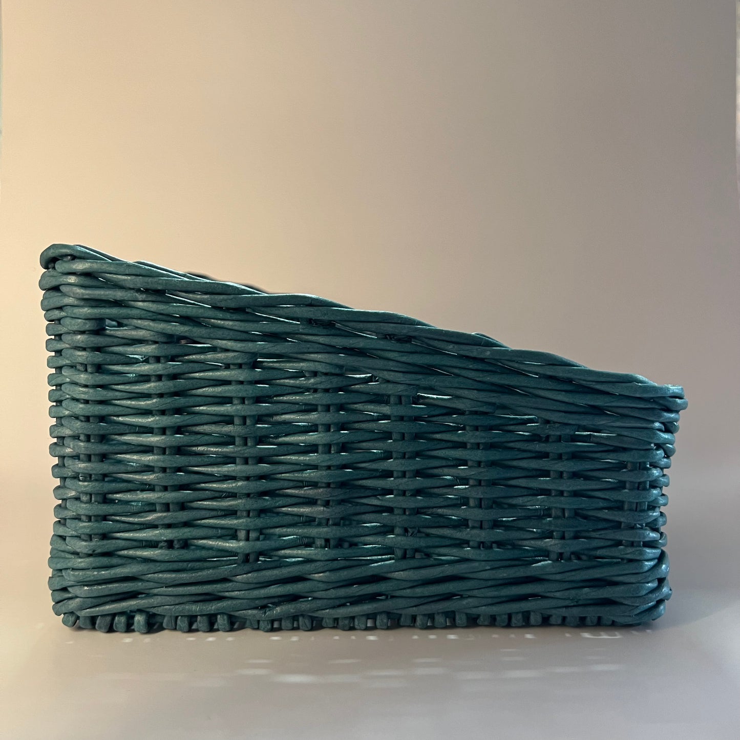 Beautiful Petrol-colored basket, a deep blue-green shade.