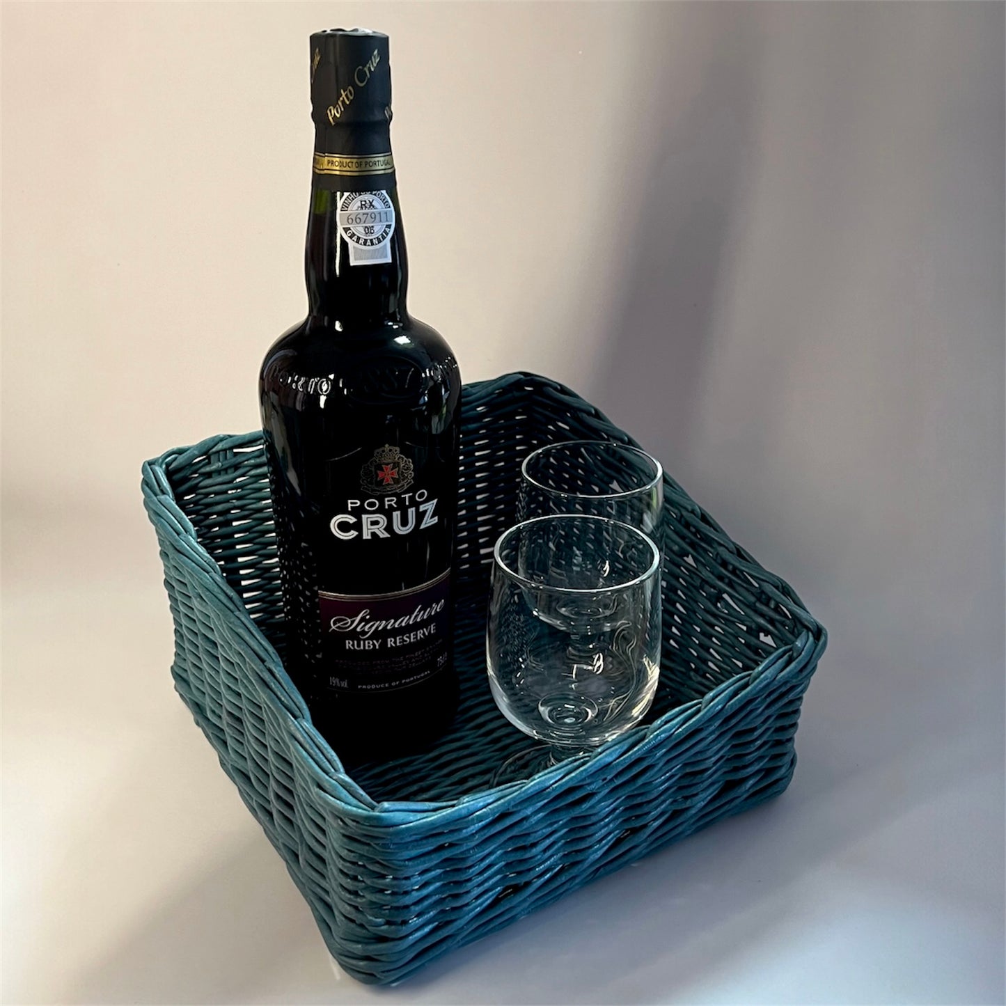 Beautiful Petrol-colored basket, a deep blue-green shade.