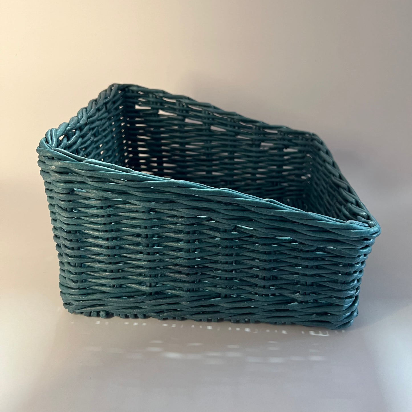 Beautiful Petrol-colored basket, a deep blue-green shade.