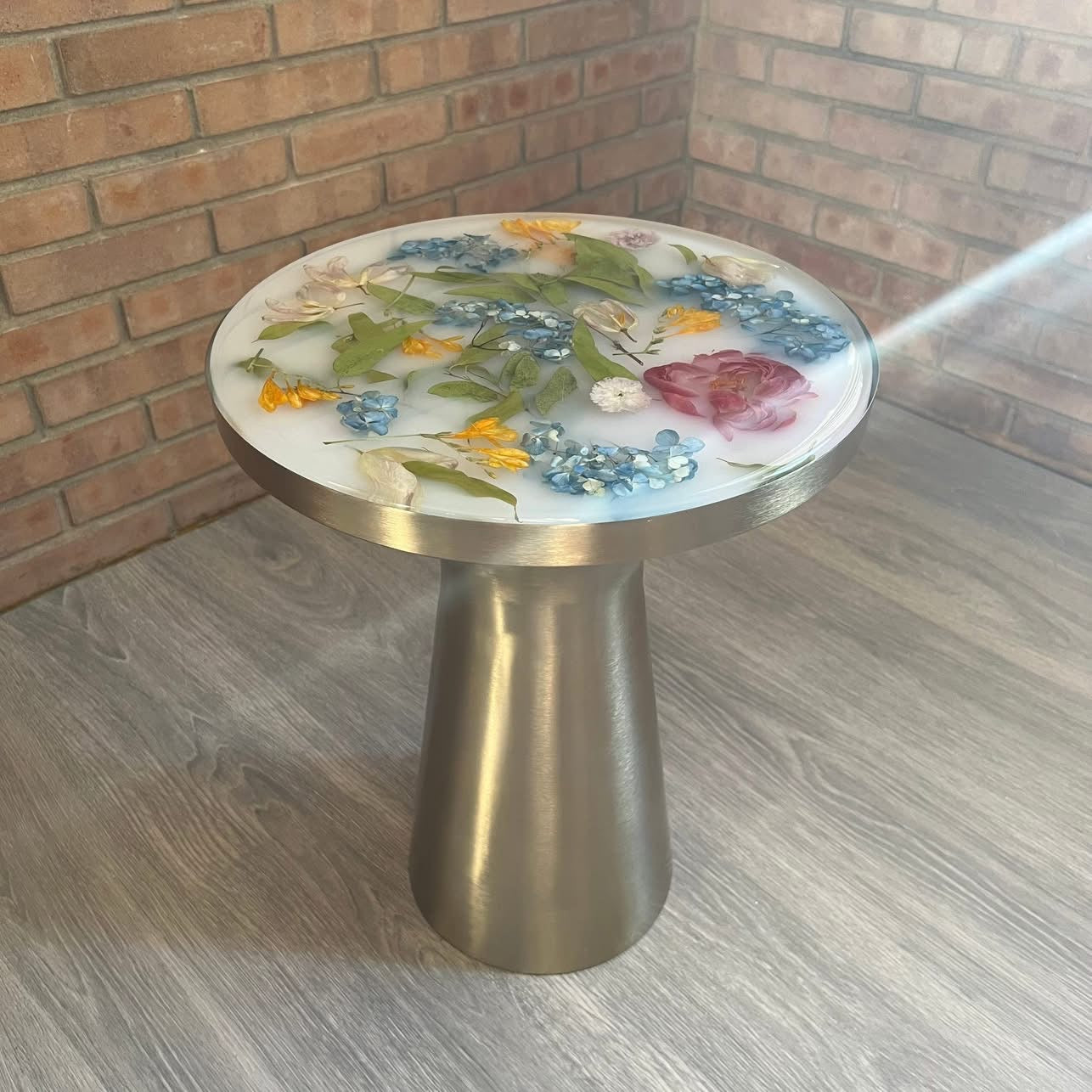 Handmade Botanical Resin Side Table.