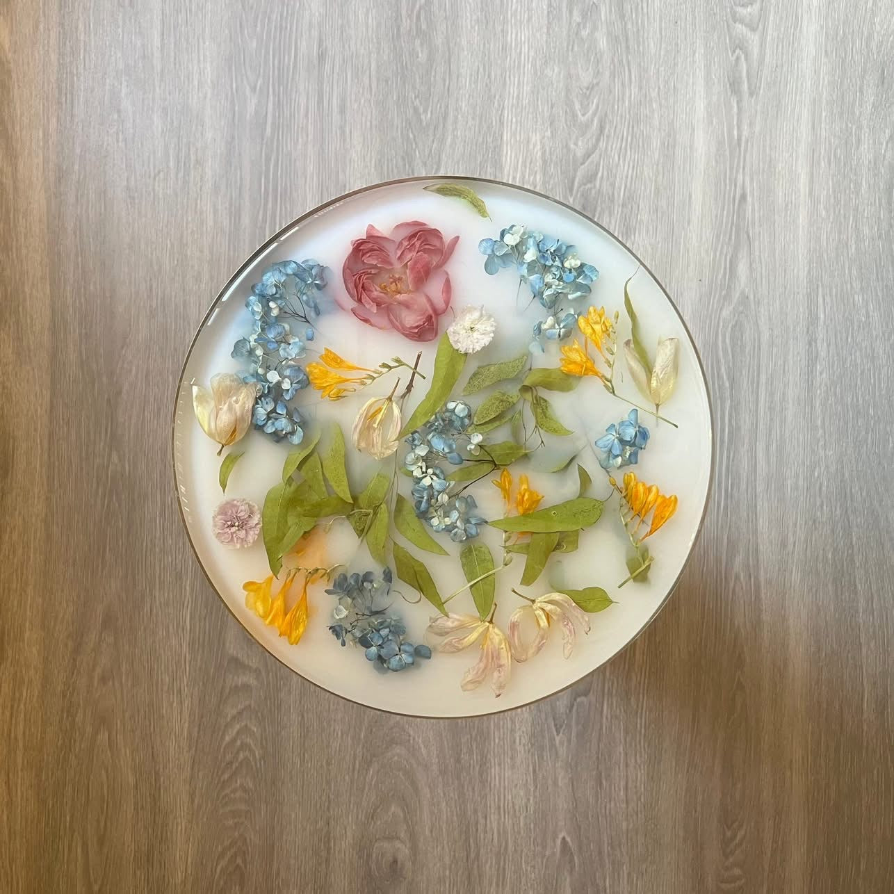 Handmade Botanical Resin Side Table.