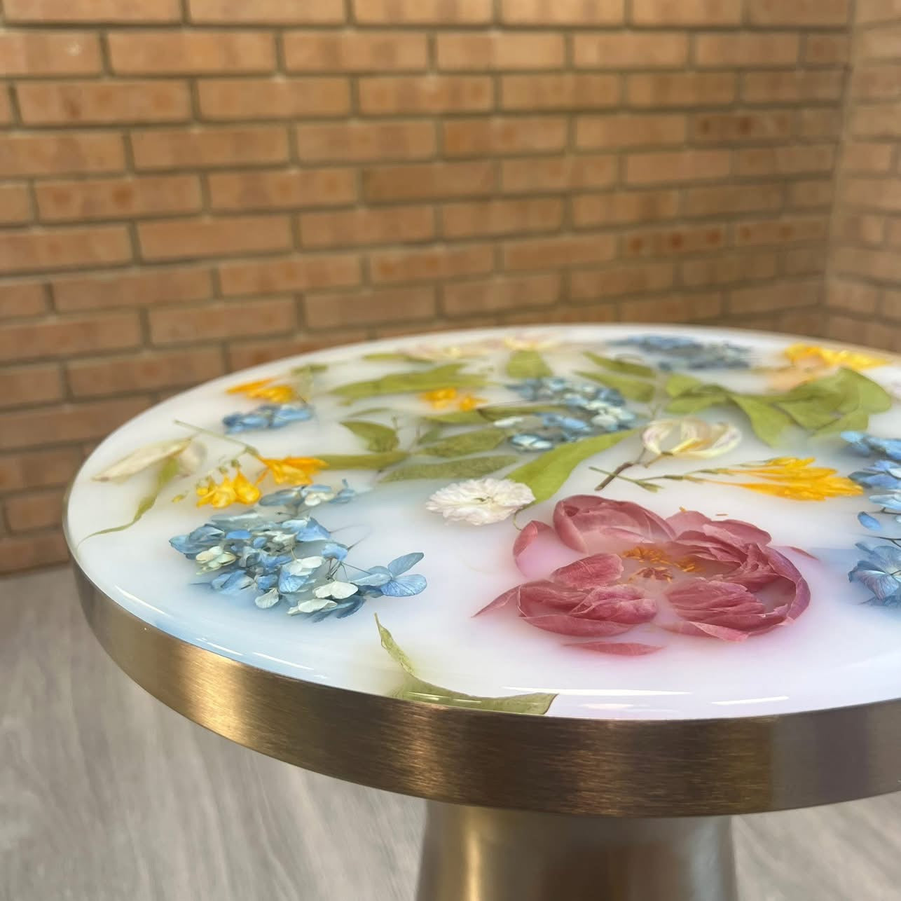 Handmade Botanical Resin Side Table.