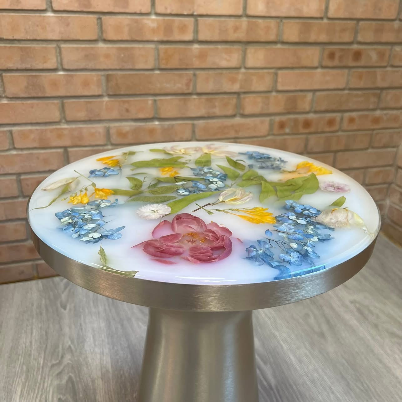 Handmade Botanical Resin Side Table.